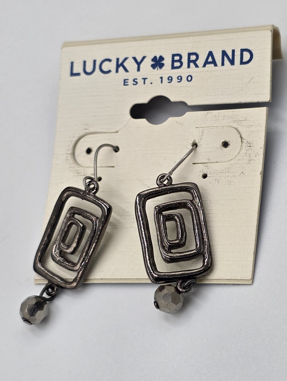 Lucky Brand Gunmetal Geometric‎ Drop Earrings Concentric Rectangle Dangle New